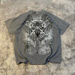 Y2K Affliction Grey and black streetwear skater tee